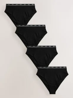 Onderbroeken|Next Zwart met zwart logo - 4 Katoenen slipjes met logotailleband