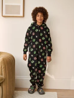 Nachtkleding En Pyjama's*Next Zwart Minecraft - Fleece onesie met licentie (4-16jr)