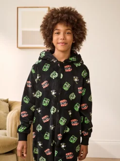 Nachtkleding En Pyjama's*Next Zwart Minecraft - Fleece onesie met licentie (4-16jr)