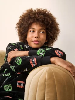 Nachtkleding En Pyjama's*Next Zwart Minecraft - Fleece onesie met licentie (4-16jr)