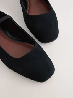 Lage Schoenen*Next - Forever Comfort® Leather Square Toe Mary Jane Shoes Zwart suède