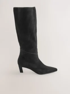 Ruimvallend En Extraruimvallend|Boots|Next - Forever Comfort® Knee High Chisel Toe Heeled Boots Zwart suède