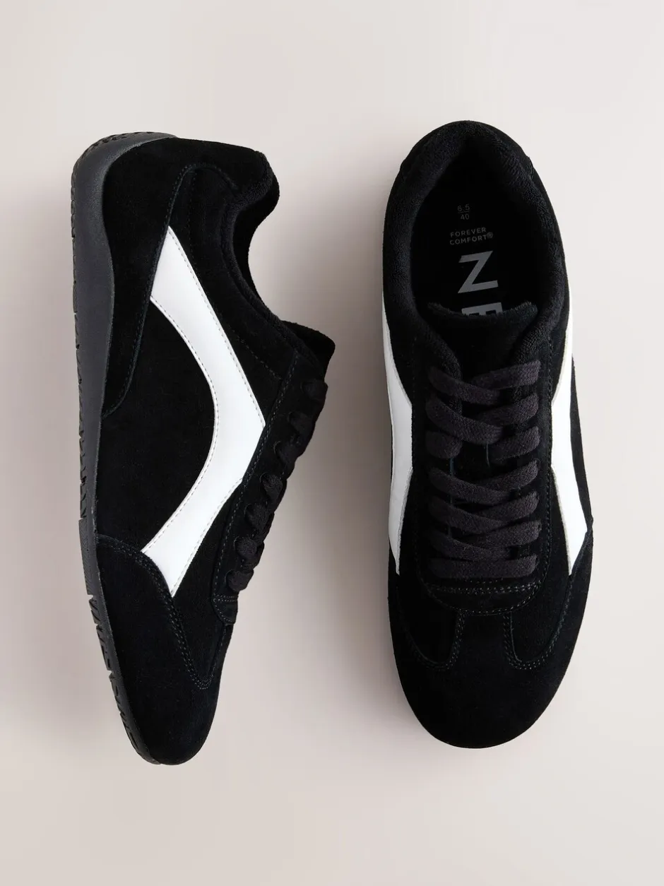 Sneakers|Next - Forever Comfort® Leather Slimsole Lace-Up Trainers Zwart suède