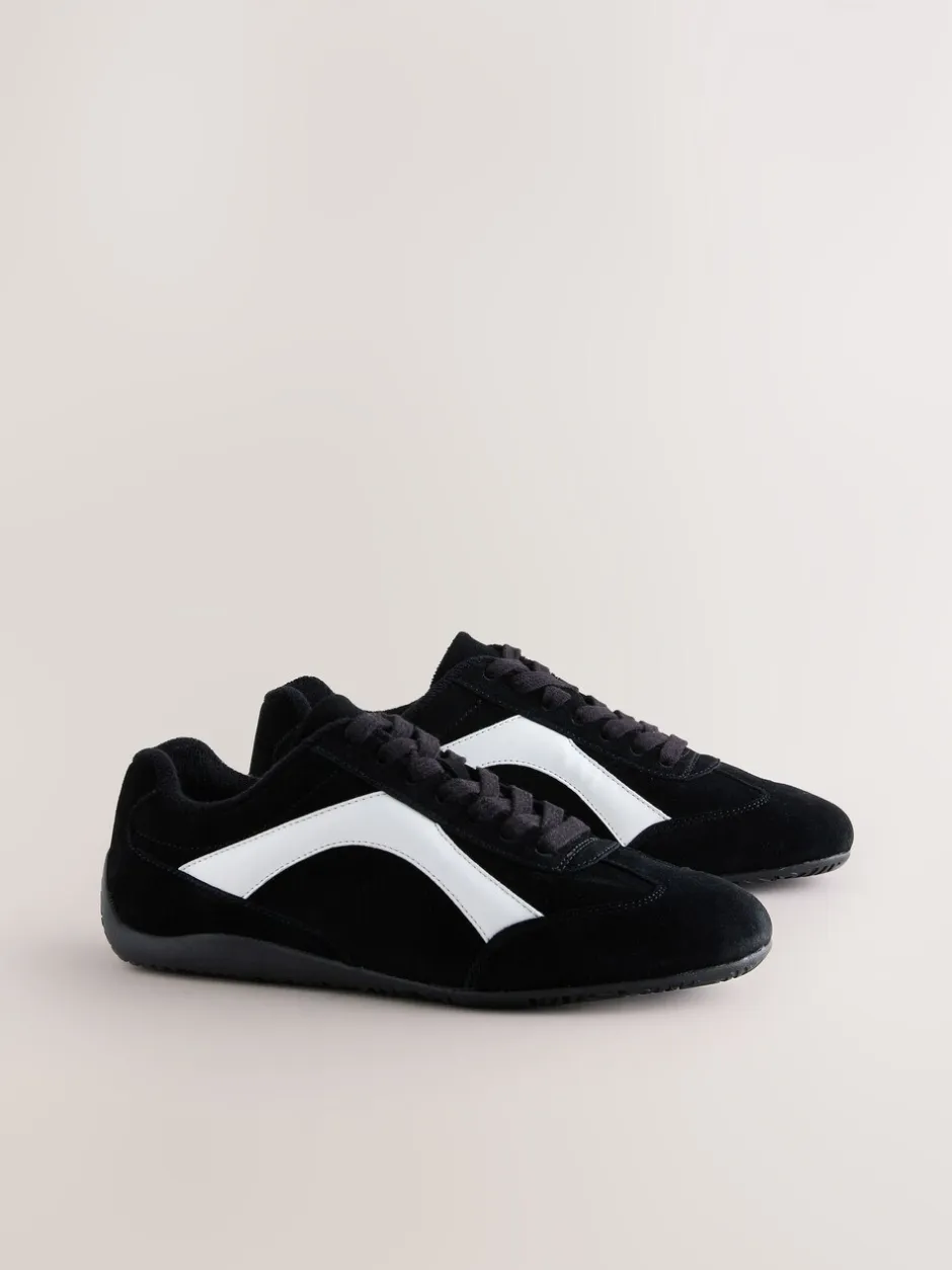 Sneakers|Next - Forever Comfort® Leather Slimsole Lace-Up Trainers Zwart suède