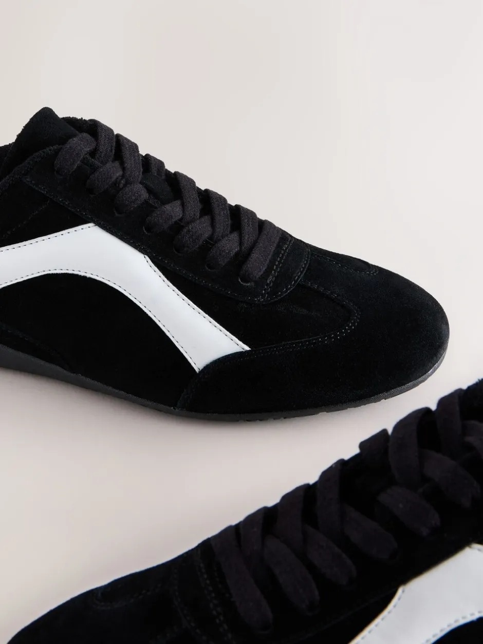 Sneakers|Next - Forever Comfort® Leather Slimsole Lace-Up Trainers Zwart suède