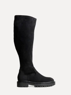 Ruimvallend En Extraruimvallend*Linzi - Briody Wide Fit PU Stretch High Leg Boots Zwart suède