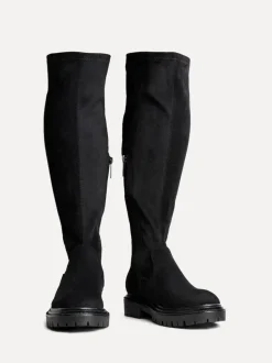 Ruimvallend En Extraruimvallend*Linzi - Briody Wide Fit PU Stretch High Leg Boots Zwart suède
