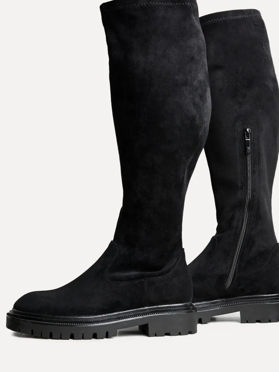 Ruimvallend En Extraruimvallend*Linzi - Briody Wide Fit PU Stretch High Leg Boots Zwart suède