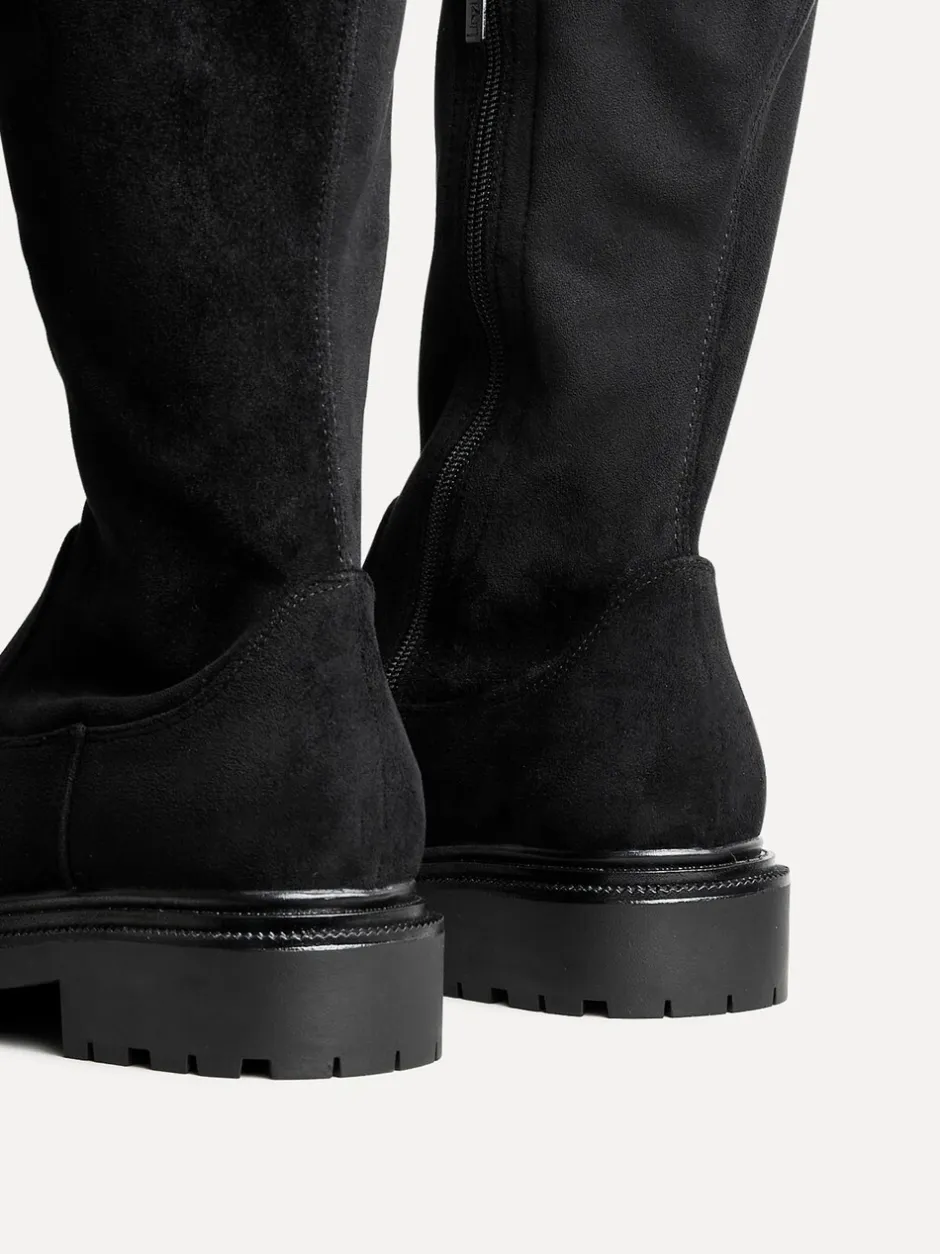 Ruimvallend En Extraruimvallend*Linzi - Briody Wide Fit PU Stretch High Leg Boots Zwart suède