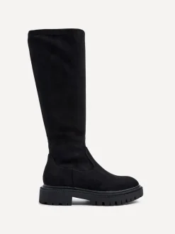 Boots|Linzi - Hallie hoge stretchy laarzen Zwart suède