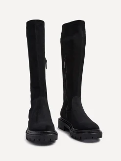 Boots|Linzi - Hallie hoge stretchy laarzen Zwart suède