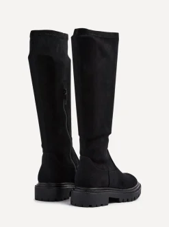 Boots|Linzi - Hallie hoge stretchy laarzen Zwart suède