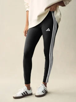 Sportkleding|Leggings En Joggingbroeken*adidas Zwart wit - Essentials katoenen legging met 3 strepen