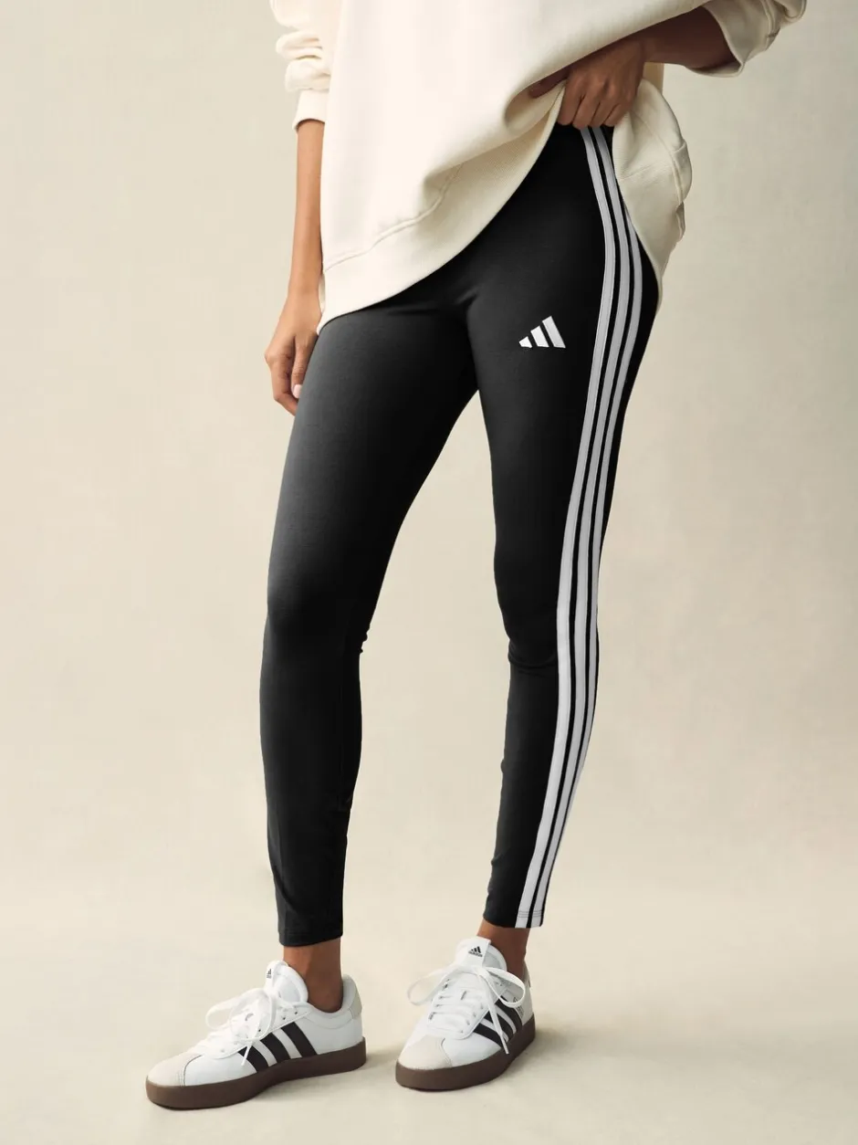 Sportkleding|Leggings En Joggingbroeken*adidas Zwart wit - Essentials katoenen legging met 3 strepen