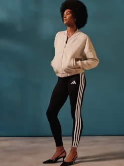 Sportkleding|Leggings En Joggingbroeken*adidas Zwart wit - Essentials katoenen legging met 3 strepen