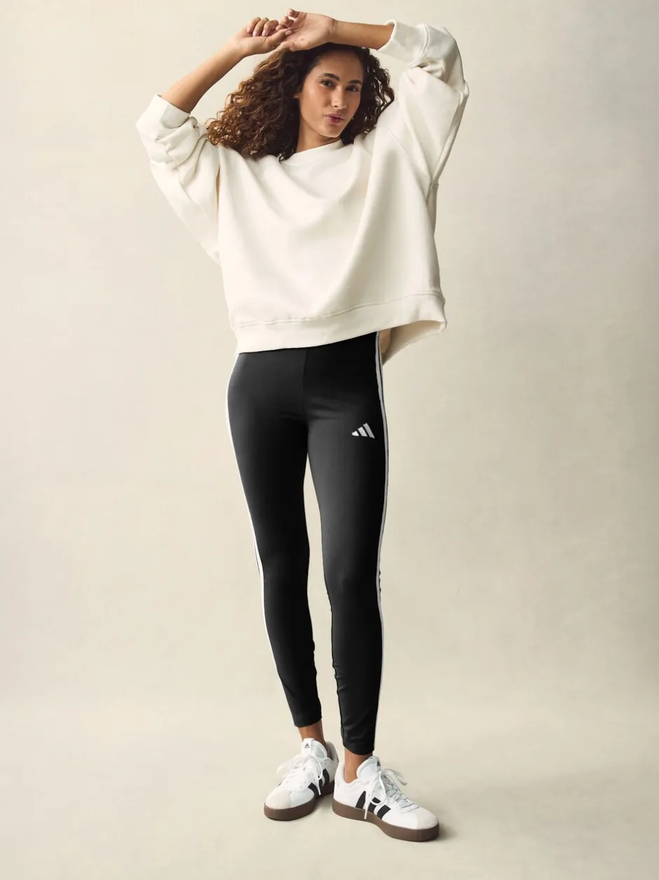 Sportkleding|Leggings En Joggingbroeken*adidas Zwart wit - Essentials katoenen legging met 3 strepen