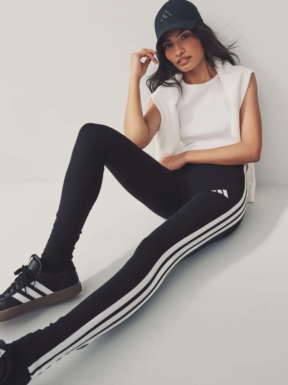 Sportkleding|Leggings En Joggingbroeken*adidas Zwart wit - Essentials katoenen legging met 3 strepen