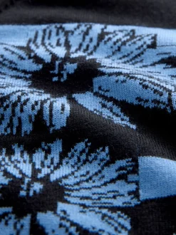 Gebreide Kleding|Next Zwart/blauw gestreept met bloemenprint - Soft Touch Ronde hals Katoen Rijke Trui