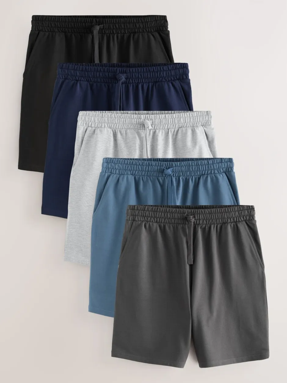 Loungewear|Shorts*Next - Loopback Soft Touch 5 Pack Joggers Shorts Zwart/blauw/grijs