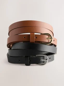 Ceintuurs|Next - PU Skinny Riemen 2 Pakket Zwart/bruin