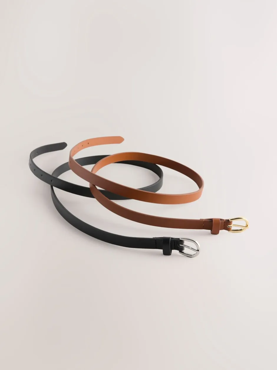 Ceintuurs|Next - PU Skinny Riemen 2 Pakket Zwart/bruin