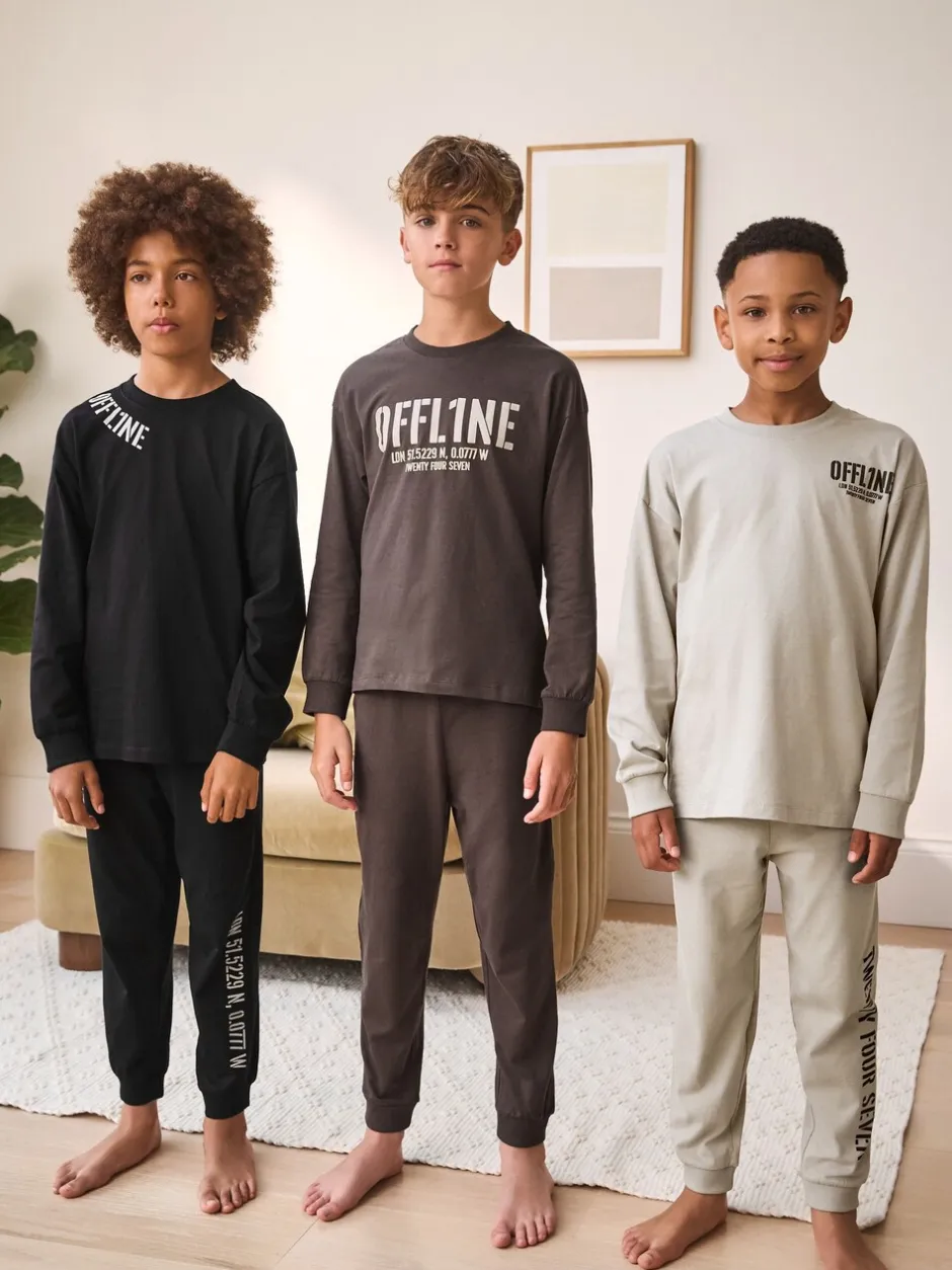 Pyjama's|Nachtkleding En Pyjama's|Next Zwart/bruin - Pyjama met korte pijpen 3 stuks (3-16jaar) (3-16jaar)