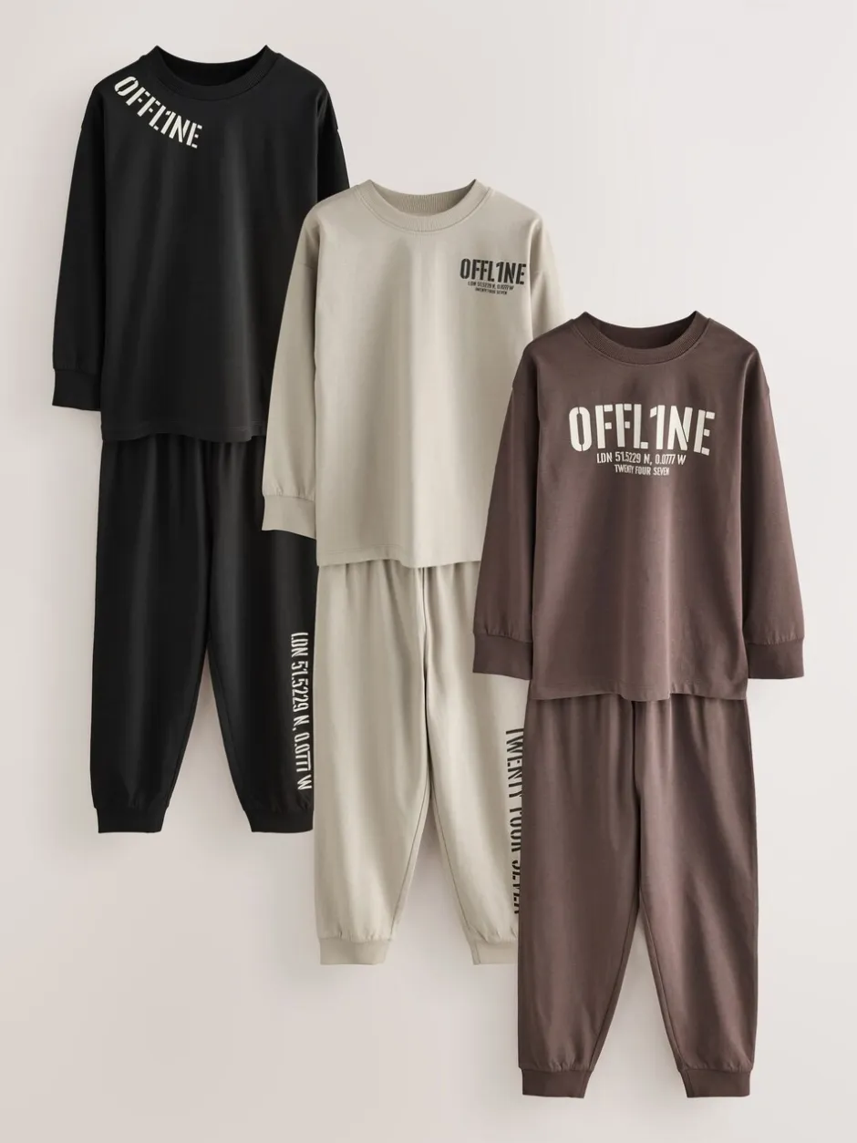 Pyjama's|Nachtkleding En Pyjama's|Next Zwart/bruin - Pyjama met korte pijpen 3 stuks (3-16jaar) (3-16jaar)