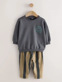 Sets En Combisets|Truien En Breisels*Next Zwart/bruin - Set met sweatshirt en joggingbroek met strepen (3mnd-7jr)