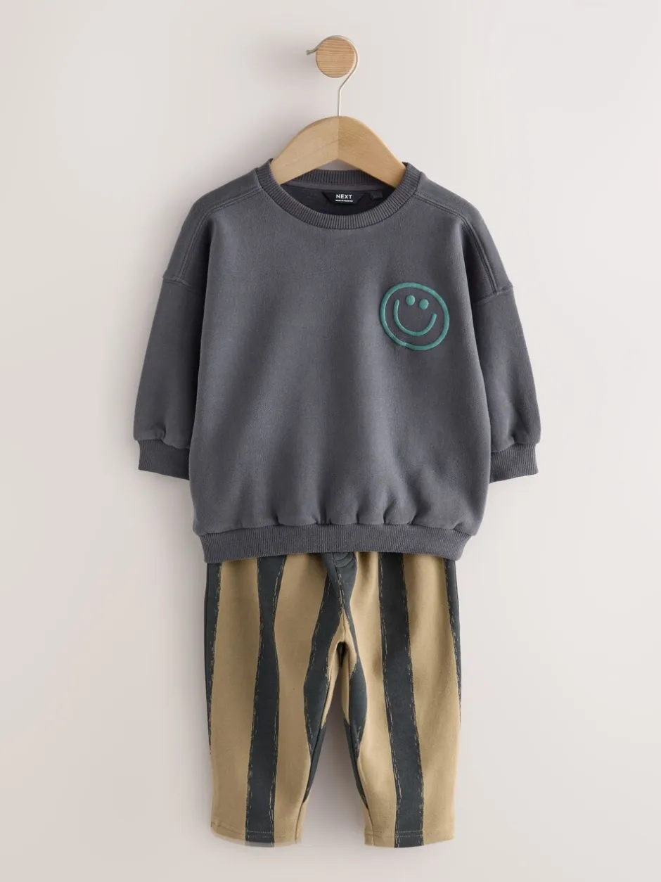 Sets En Combisets|Truien En Breisels*Next Zwart/bruin - Set met sweatshirt en joggingbroek met strepen (3mnd-7jr)