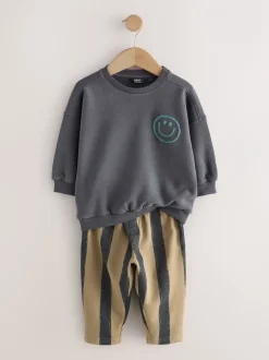 Sets En Combisets|Truien En Breisels*Next Zwart/bruin - Set met sweatshirt en joggingbroek met strepen (3mnd-7jr)