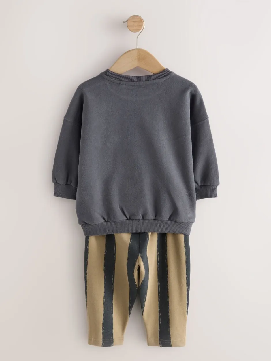 Sets En Combisets|Truien En Breisels*Next Zwart/bruin - Set met sweatshirt en joggingbroek met strepen (3mnd-7jr)