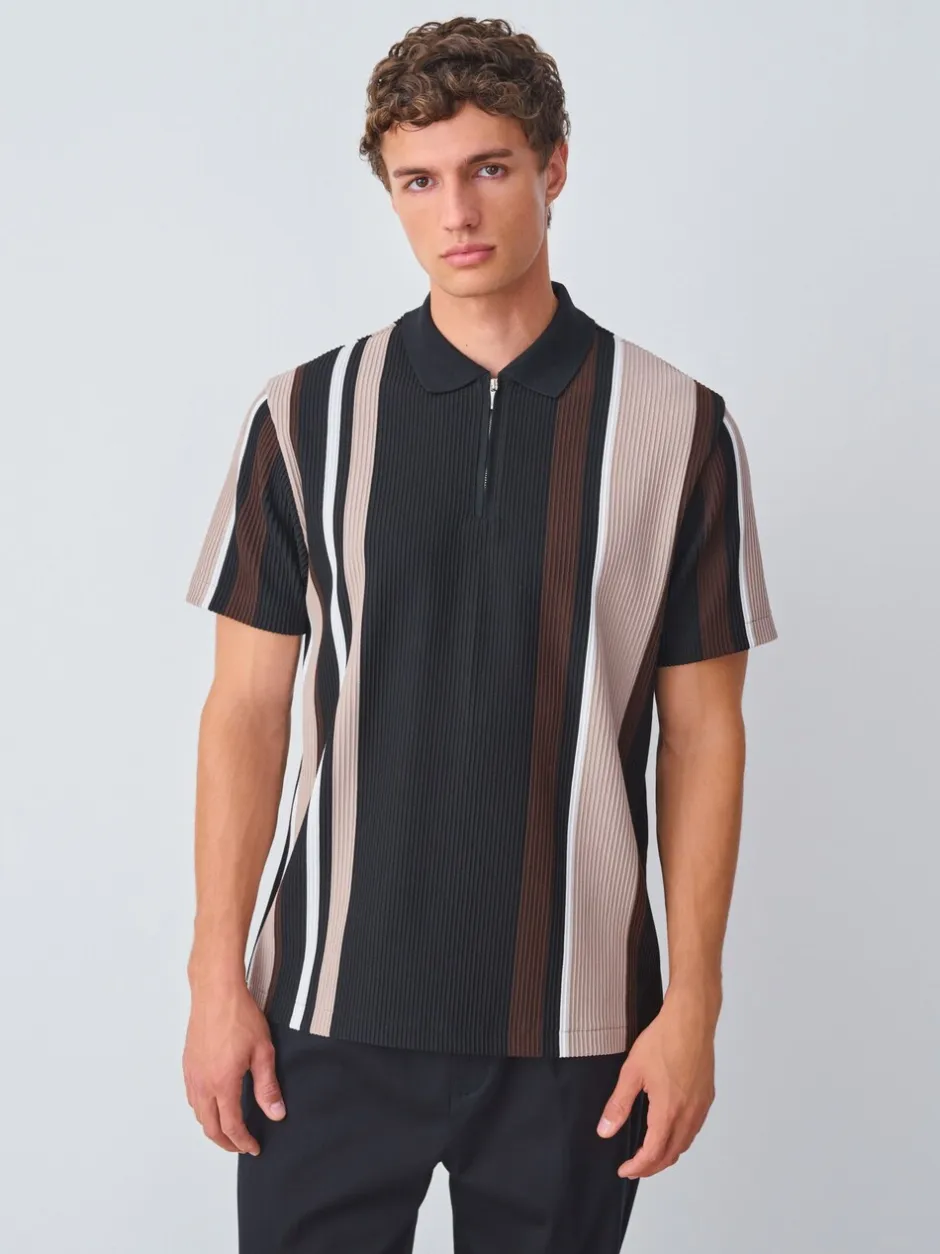 Poloshirts|T-Shirts En Hemden|Next Zwart/bruin - Verticaal gestreepte polo met korte rits