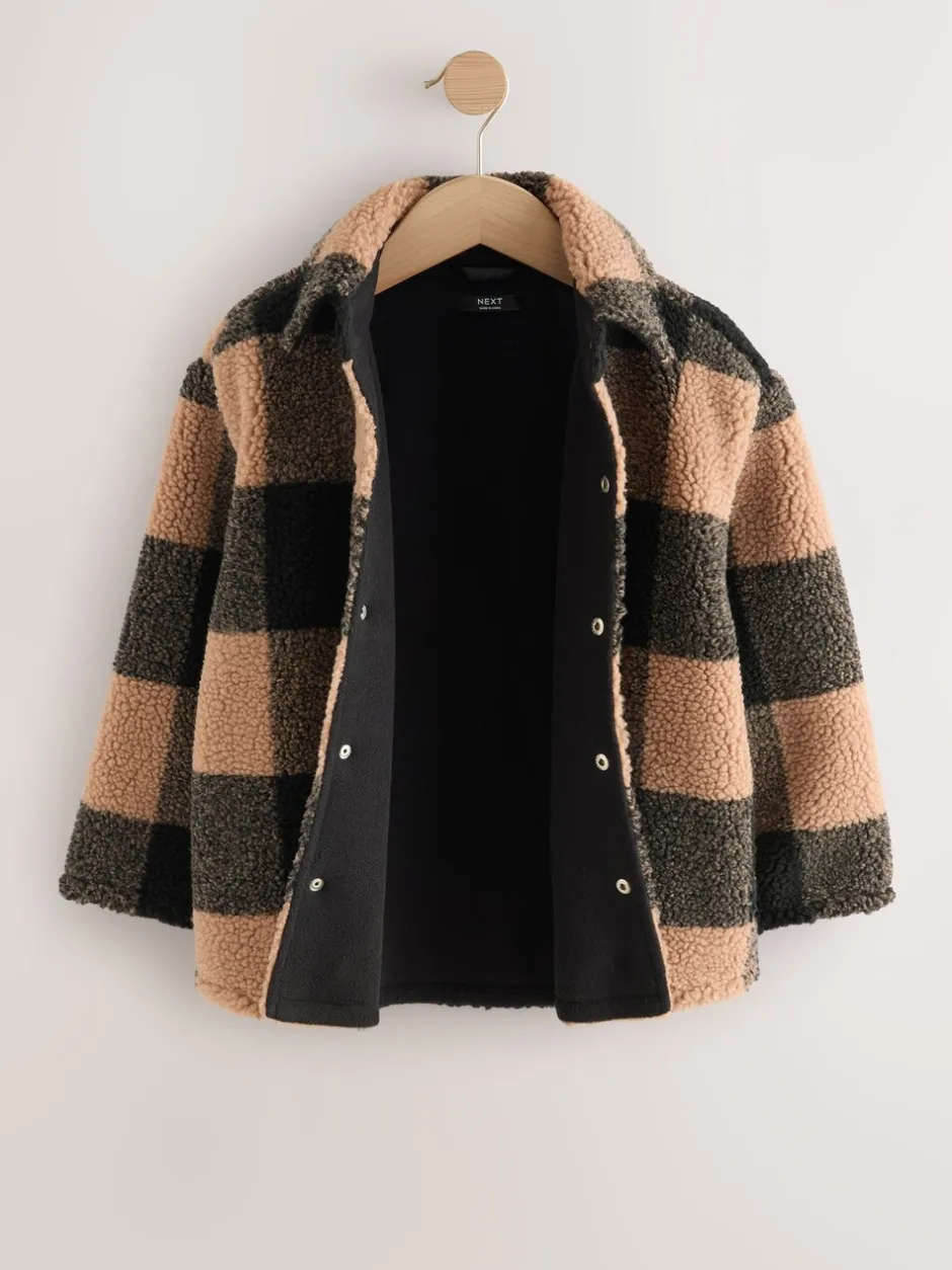 Jassen En Jacks*Next Zwart/bruin Buffalo - Fleece shacket van borg met ruit (3-16jr)