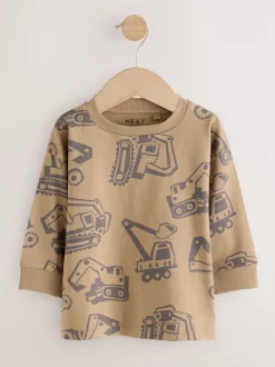 Tops|T-Shirts*Next Zwart/bruin met graafmachine - Set van 3 T-shirts met grafische print en lange mouwen (3mnd-7jr)