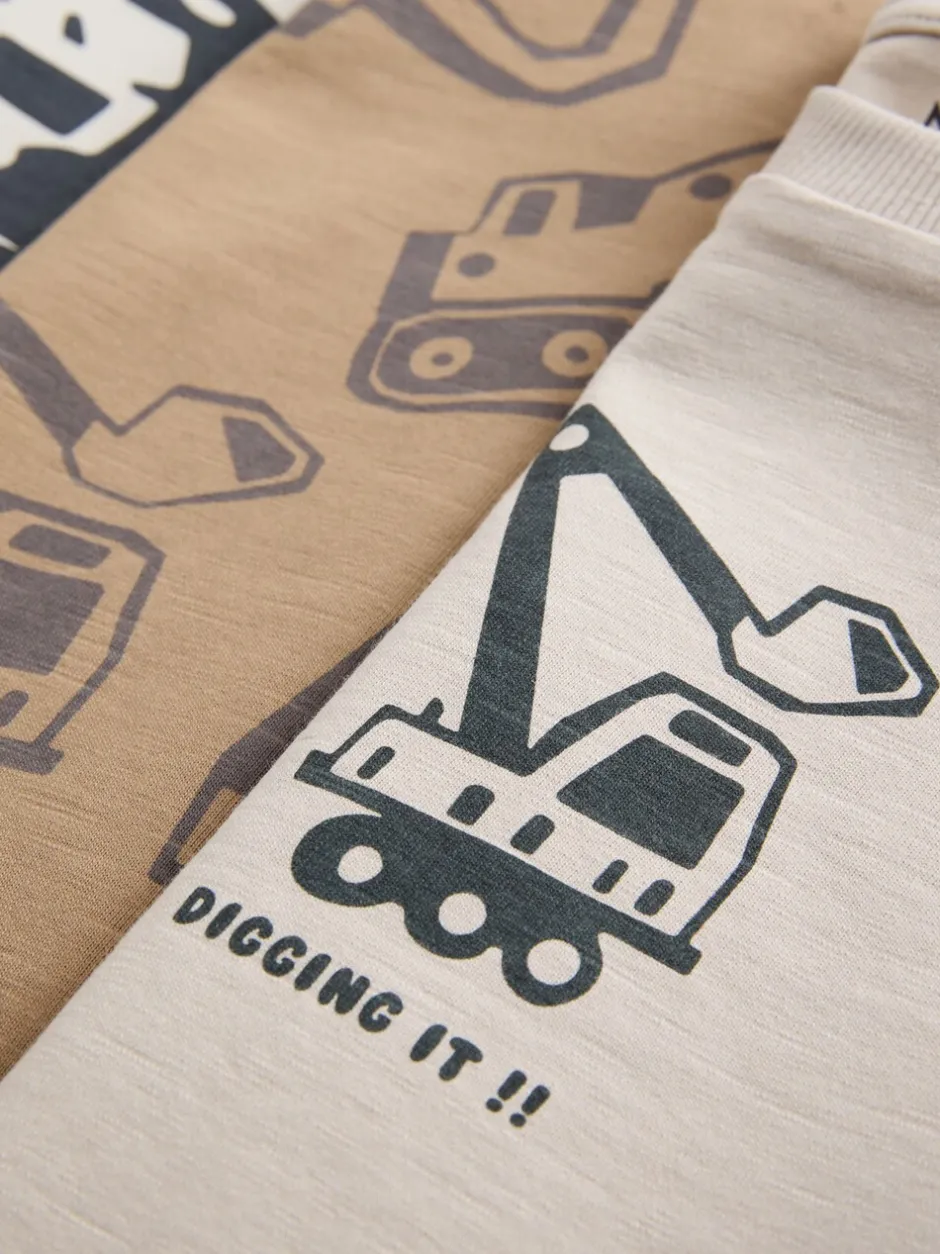 Tops|T-Shirts*Next Zwart/bruin met graafmachine - Set van 3 T-shirts met grafische print en lange mouwen (3mnd-7jr)