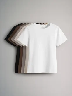 Tops En T-Shirts|The Set - 5 Pack Korte mouwen T-shirts met Ronde hals Zwart/bruin/neutraal/nude/wit