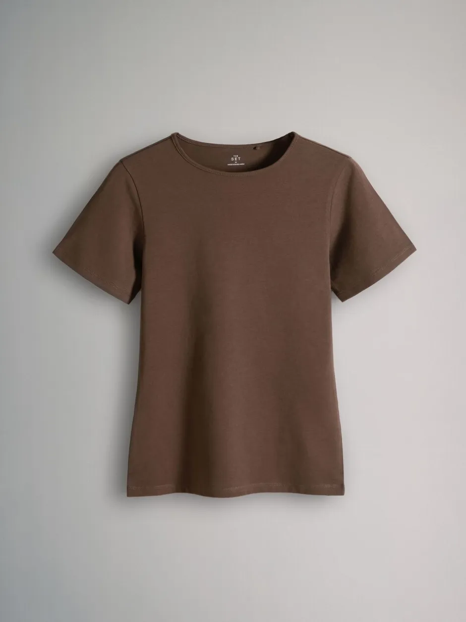 Tops En T-Shirts|The Set - 5 Pack Korte mouwen T-shirts met Ronde hals Zwart/bruin/neutraal/nude/wit