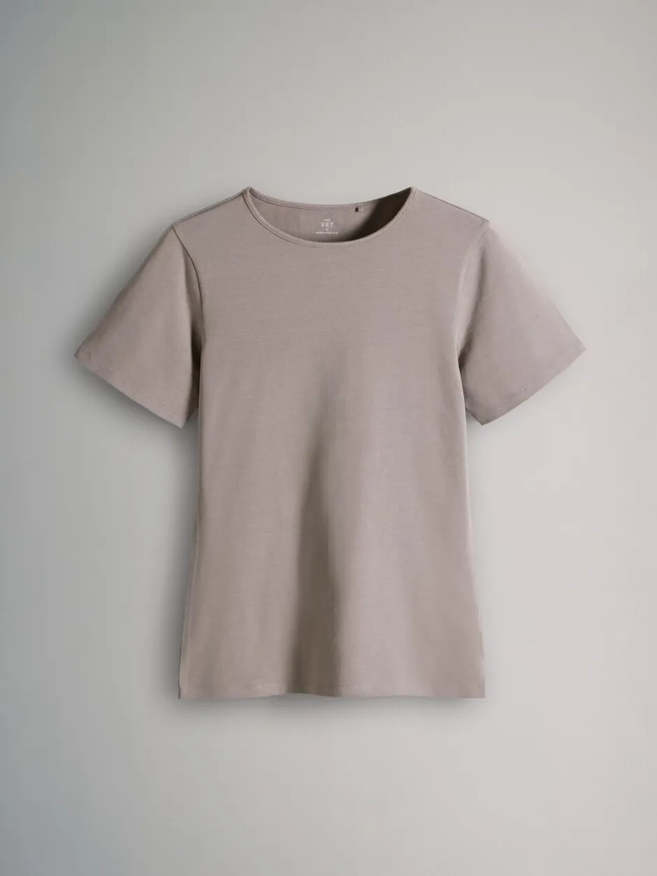 Tops En T-Shirts|The Set - 5 Pack Korte mouwen T-shirts met Ronde hals Zwart/bruin/neutraal/nude/wit