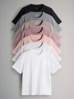 Tops En T-Shirts*The Set - 7 Pack Essential T-Shirts Zwart/Bruin/Taupe/Roze/Lichtroze/Crème/Wit