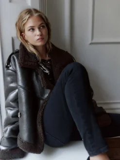 Jassen En Jacks*Next Zwart/chocoladebruin - Faux Shearling Cropped Aviator Jacket