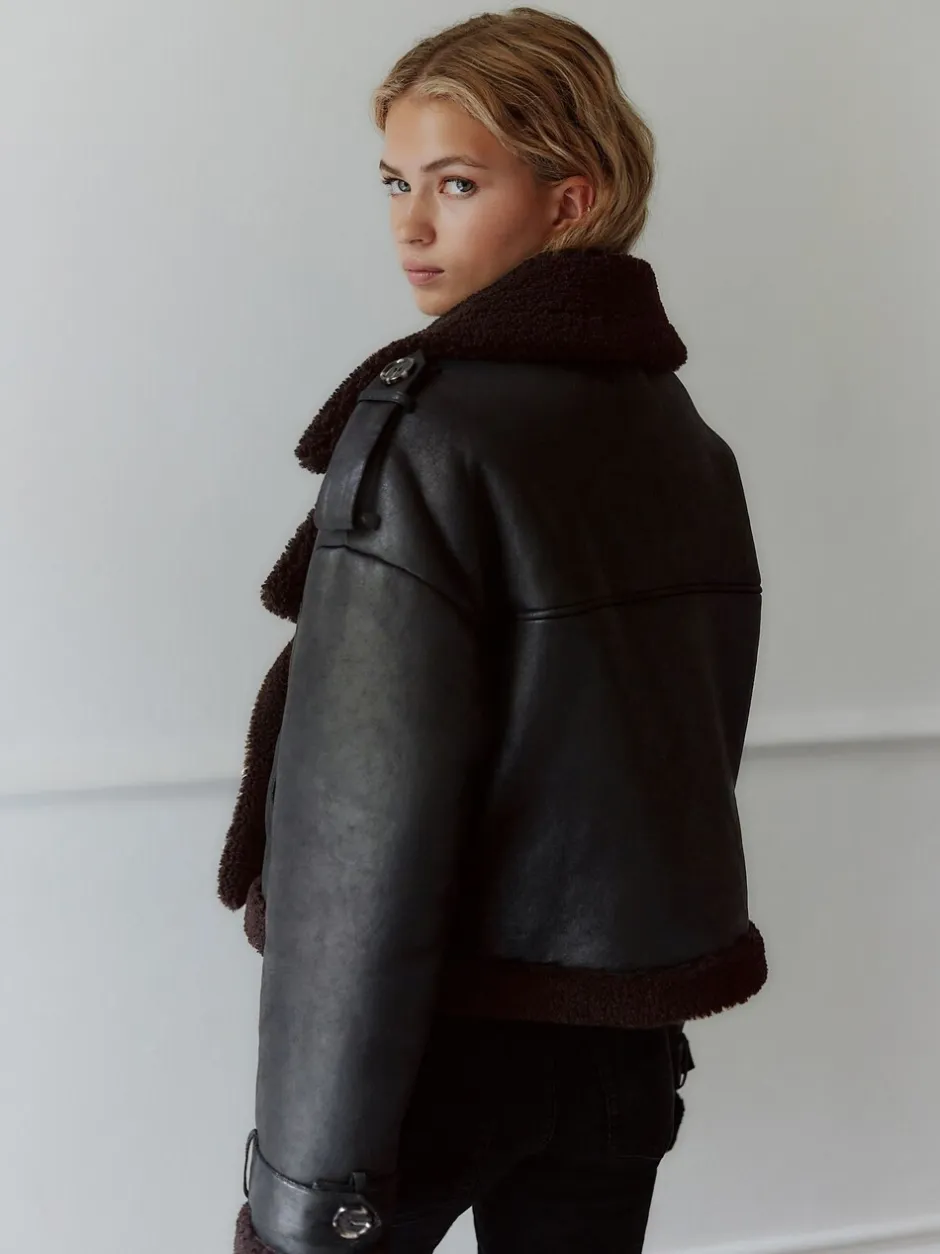 Jassen En Jacks*Next Zwart/chocoladebruin - Faux Shearling Cropped Aviator Jacket