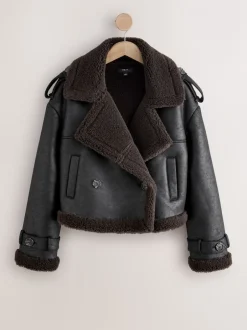 Jassen En Jacks*Next Zwart/chocoladebruin - Faux Shearling Cropped Aviator Jacket