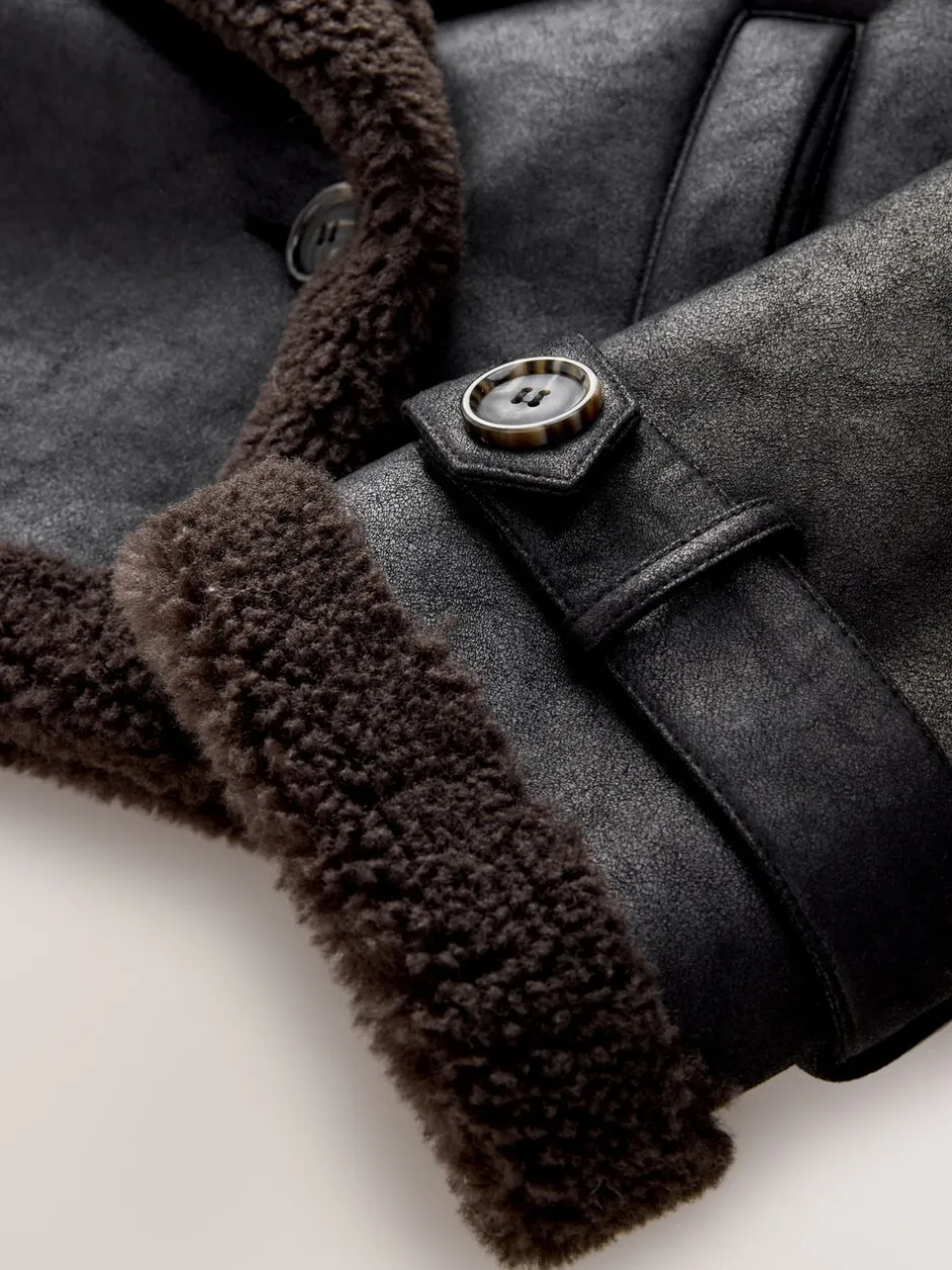 Jassen En Jacks*Next Zwart/chocoladebruin - Faux Shearling Cropped Aviator Jacket