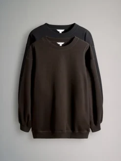 Hoody's En Sweatshirts*The Set - 2 Pack Longline Crew Neck Sweatshirt Zwart/chocoladebruin