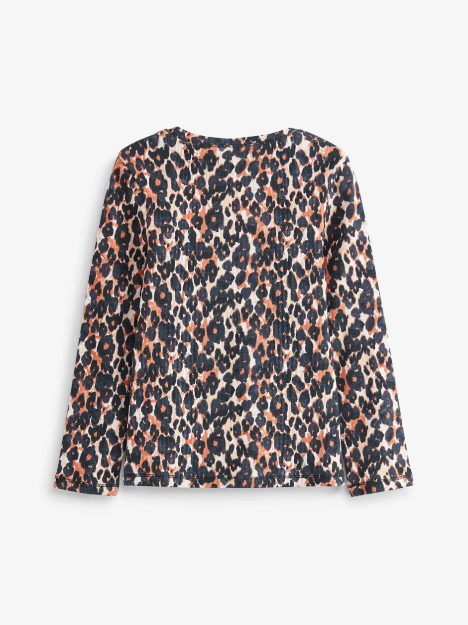 Tops|T-Shirts*Next - Verpakking van 5 geribbelde tops met lange mouwen (3-16jr) Zwart/dierenprint/wit/gestreept
