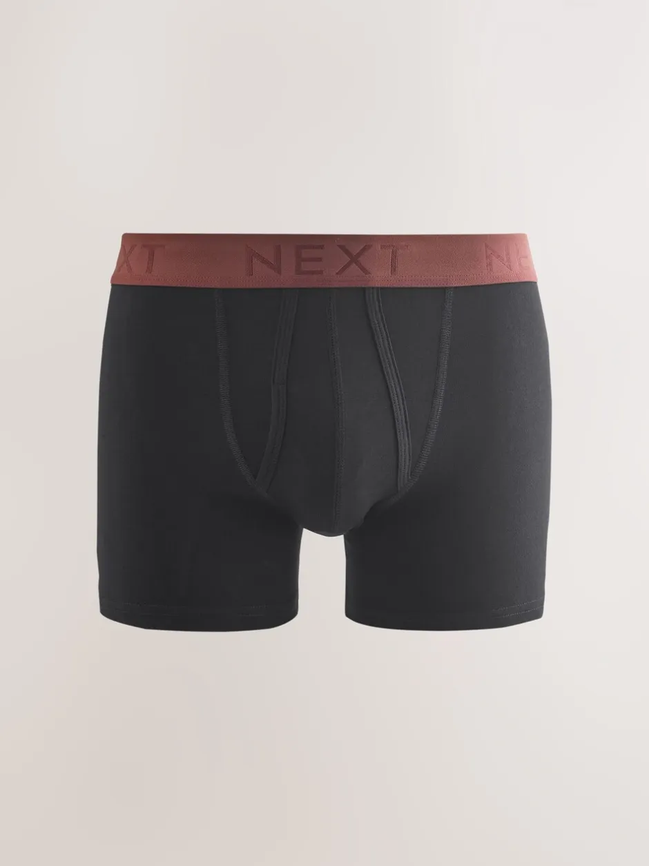 Ondergoed|Ondergoed|Next Zwarte en blauwe/bruine taillebanden - Standaard - 10 Boxershorts zonder plooi