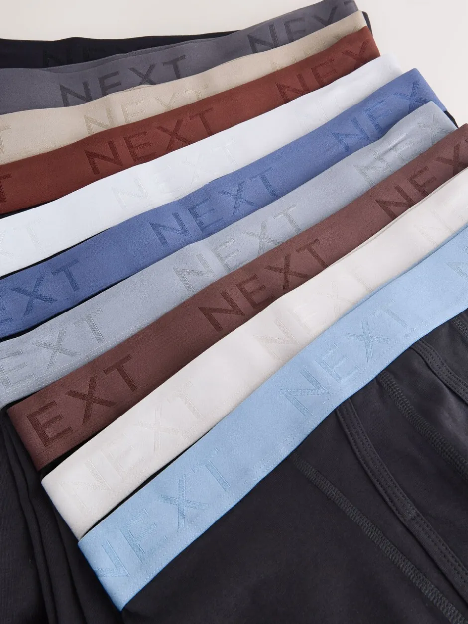 Ondergoed|Ondergoed|Next Zwarte en blauwe/bruine taillebanden - Standaard - 10 Boxershorts zonder plooi