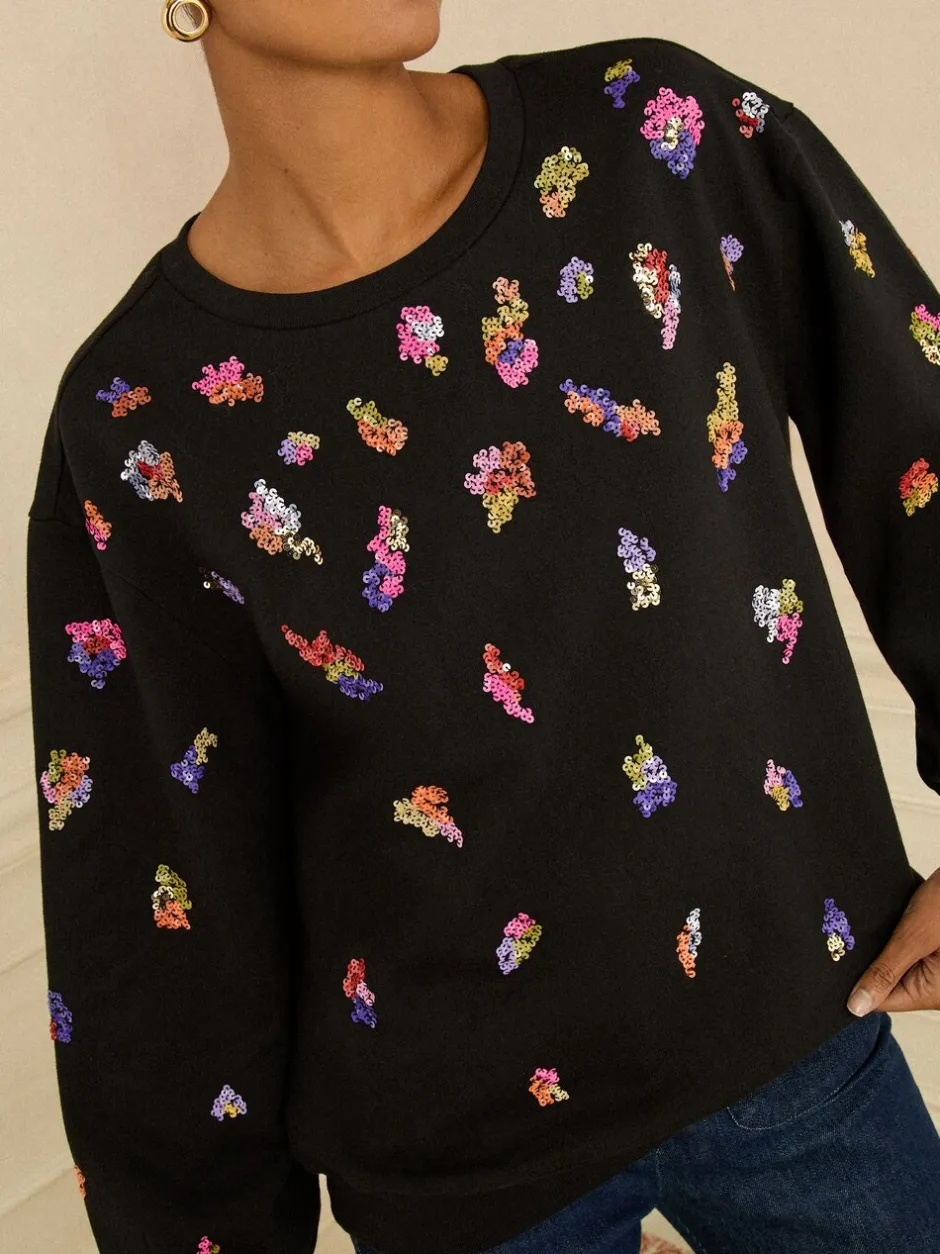 Hoody's En Sweatshirts|Love & Roses - Christmas Jersey Sweatshirt Zwarte en veelkleurige Pailletten