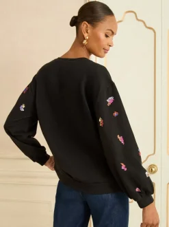 Hoody's En Sweatshirts|Love & Roses - Christmas Jersey Sweatshirt Zwarte en veelkleurige Pailletten