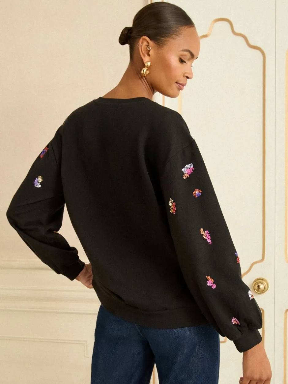 Hoody's En Sweatshirts|Love & Roses - Christmas Jersey Sweatshirt Zwarte en veelkleurige Pailletten